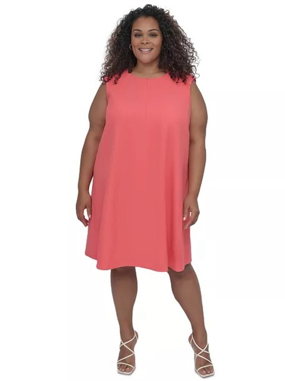 💥NWT💥 DKNY Plus Size Jewel-Neck Coral Sleeveless Shift Dress Size 18W
